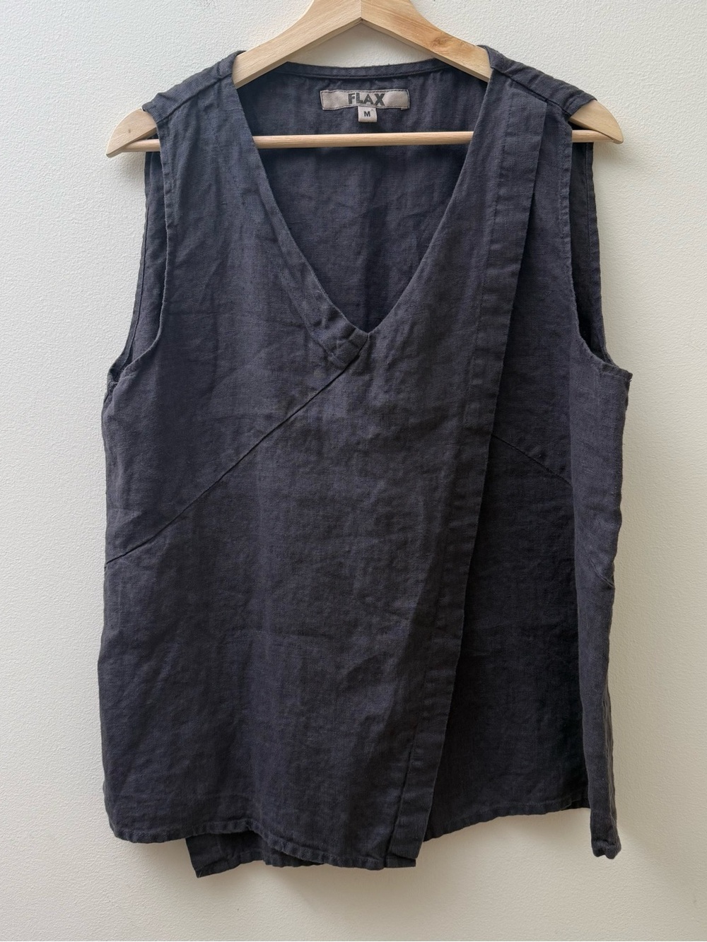Flax Linen Overlay V-Neck Tank Top in Charcoal